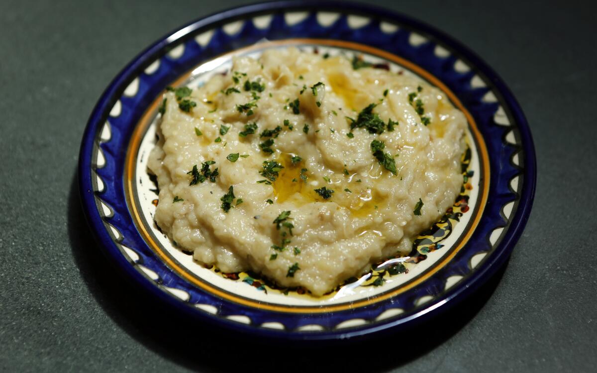 Flame-roasted eggplant spread with lemon and garlic