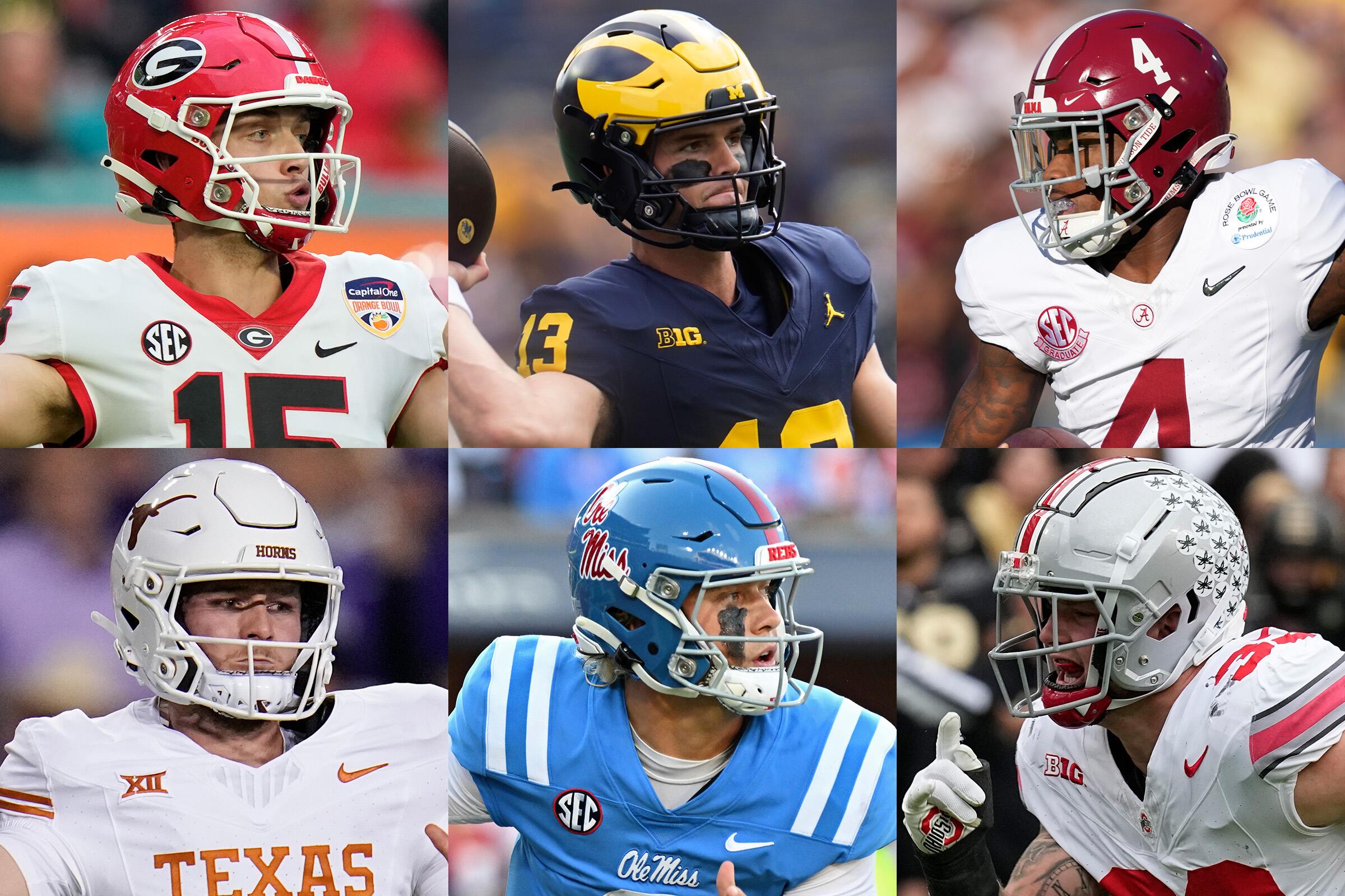A collage featuring top college football players for the 2024 season.