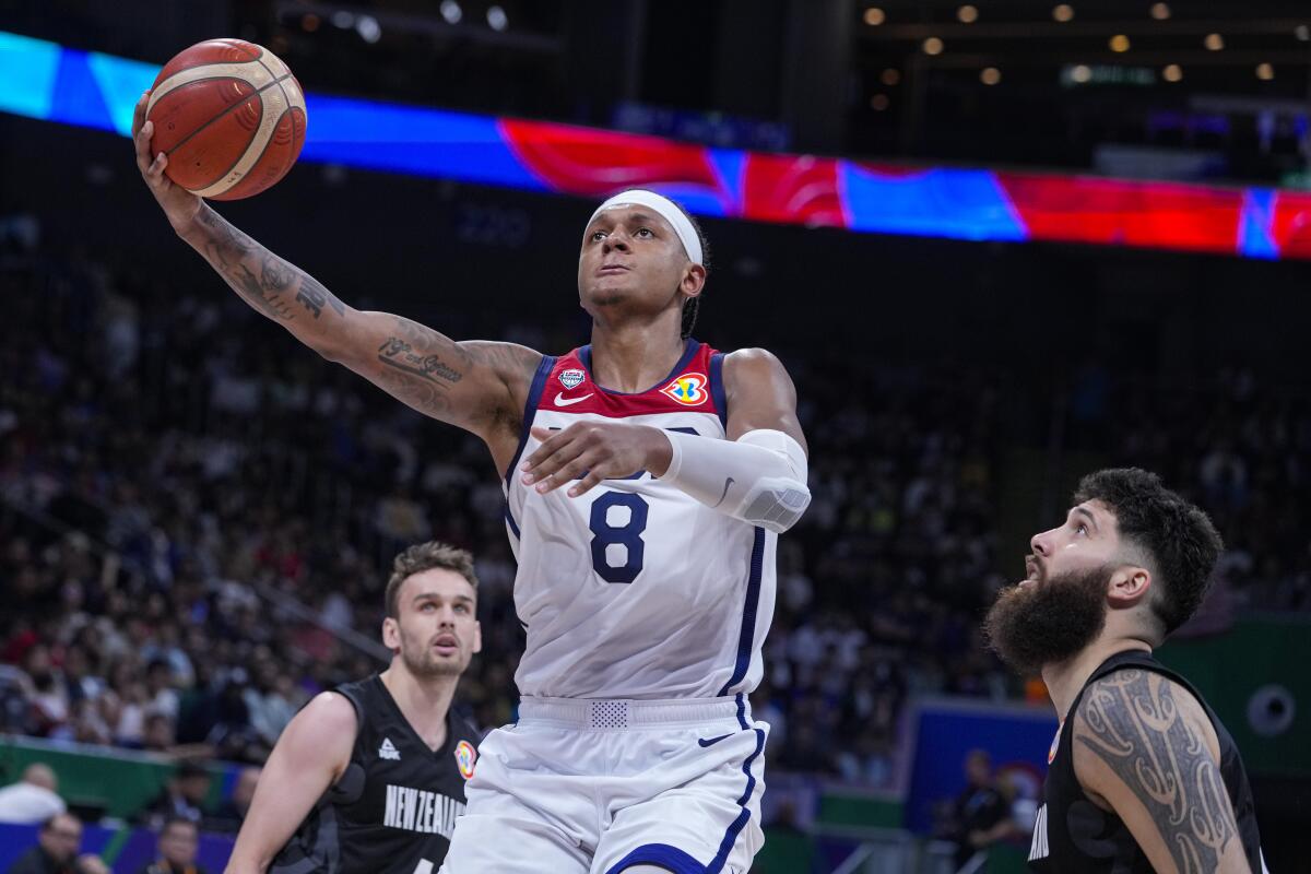 U.S. forward Paolo Banchero elevates for a layup against New Zealand on Saturday.