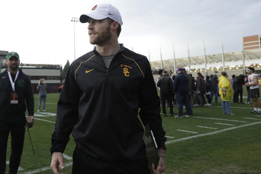 LOS ANGELES, CA -- MARCH 05, 2018: Graham Harrell, new offensive coordinator for USC football. (Myung J. Chun / Los Angeles Times)