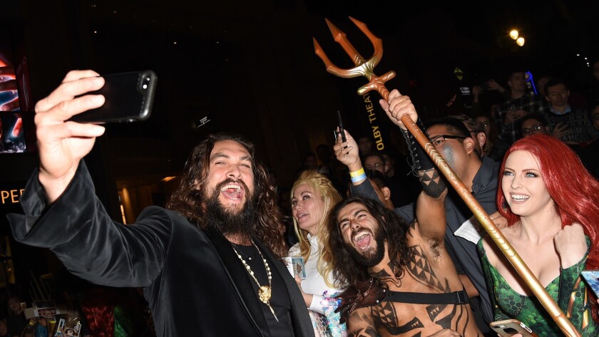 Jason Momoa arrives at the premiere of Warner Bros. Pictures' "Aquaman" at the TCL Chinese Theatre on Wednesday in Los Angeles.