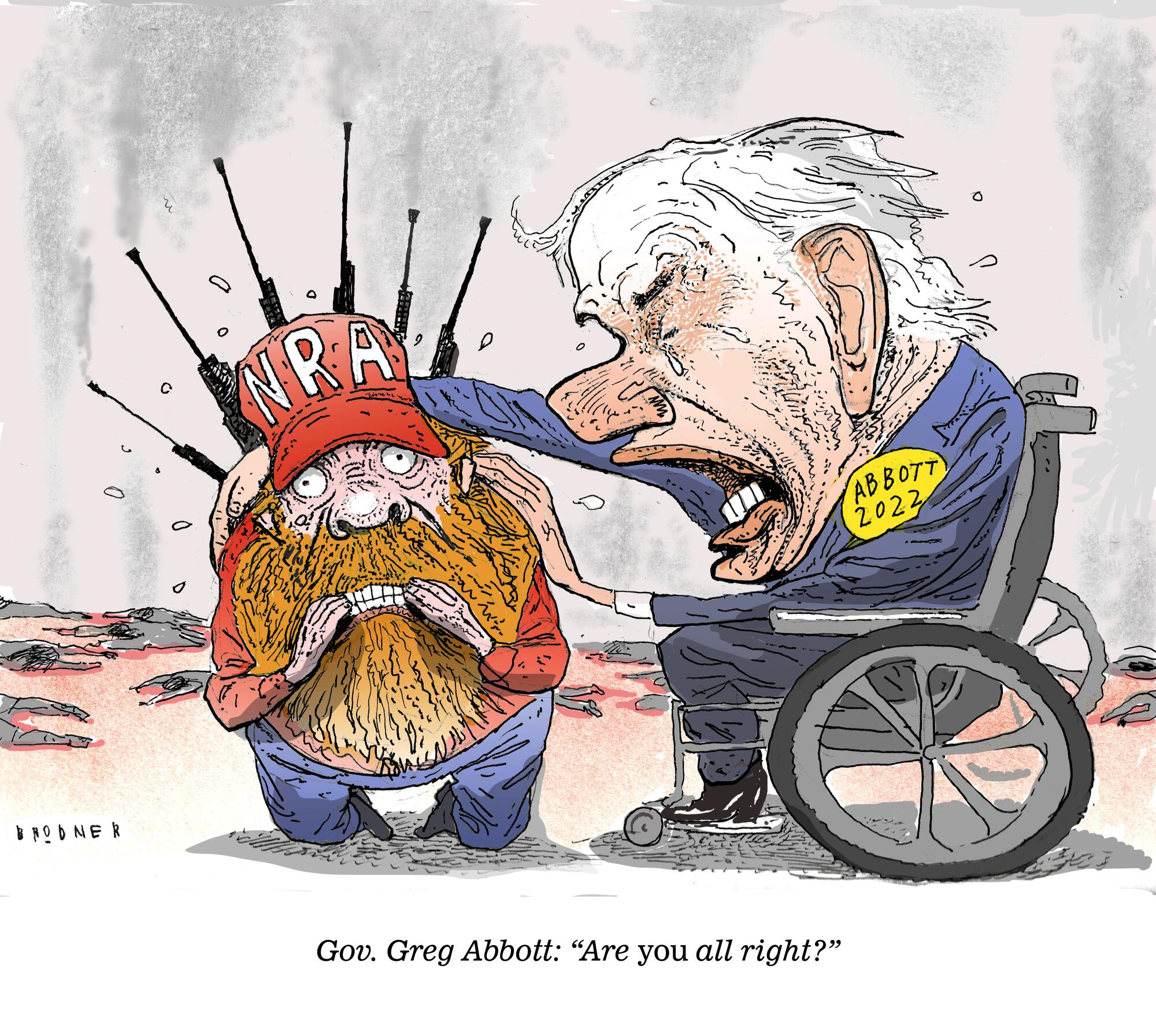 Texas Gov. Greg Abbott: Are you all right? Op-art illustration by Steve Brodner / For The Times.