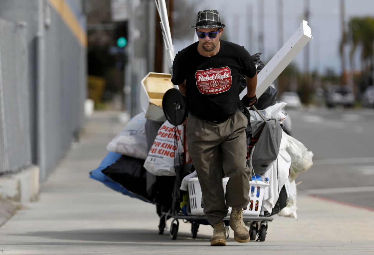 Jason Brackett, who calls himself a "garbologist," is a homeless man living in Chatsworth who ekes out a living by gathering items to recycle.