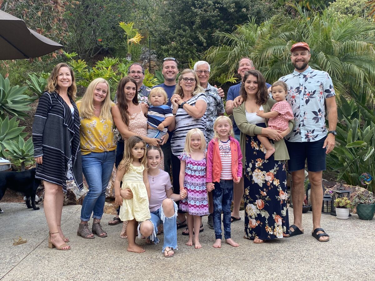 Rob Anglea surrounded by his family at his home in Carlsbad on Father's Day in 2021.