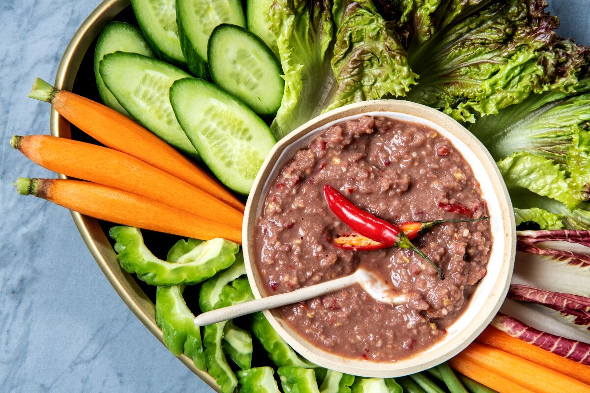 Nam prik goong dip with raw vegetables