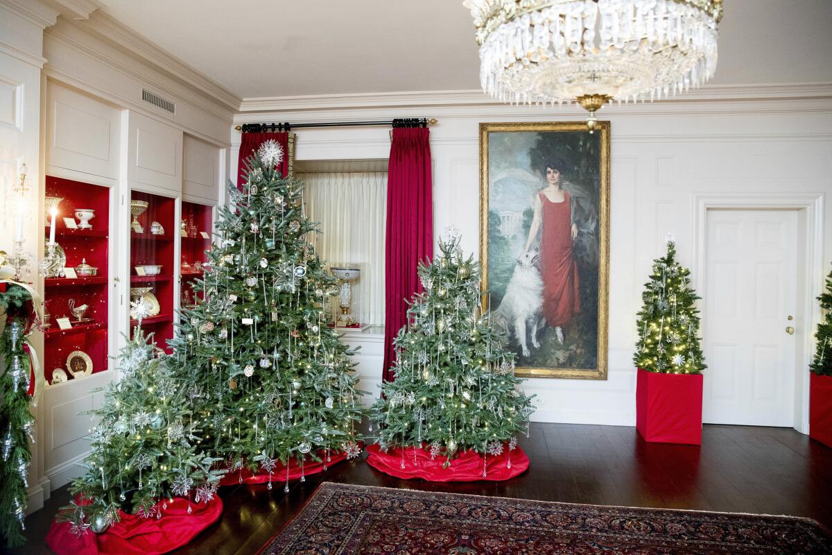 Several trees decorate the China Room of the White House.