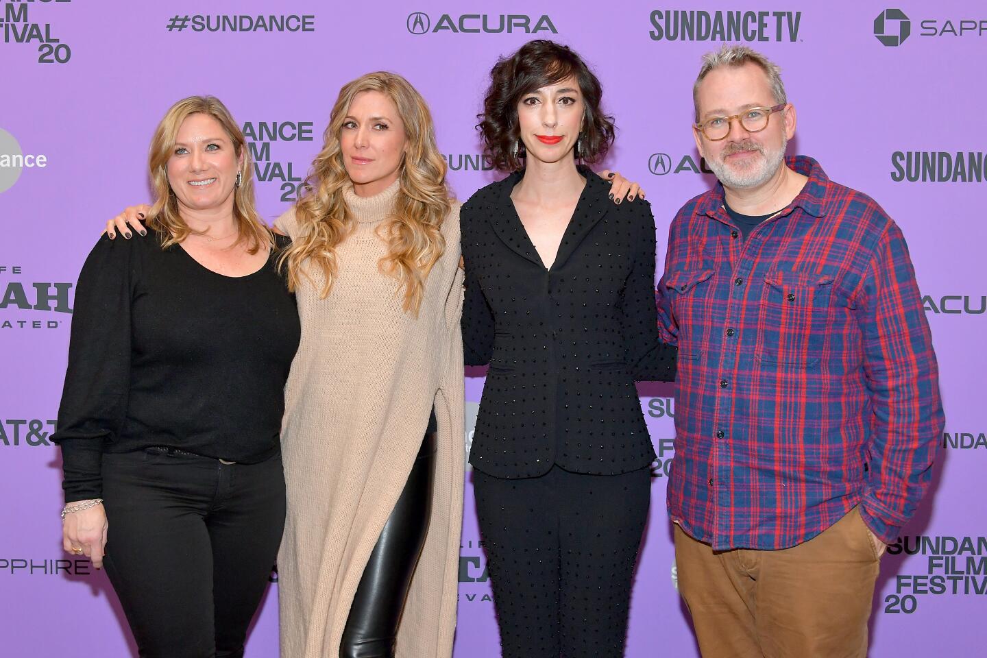 Christine O'Malley, left, Caitrin Rogers, Lana Wilson and Morgan Neville attend the 2020 Sundance Film Festival's opening-night premiere of documentary "Miss Americana."