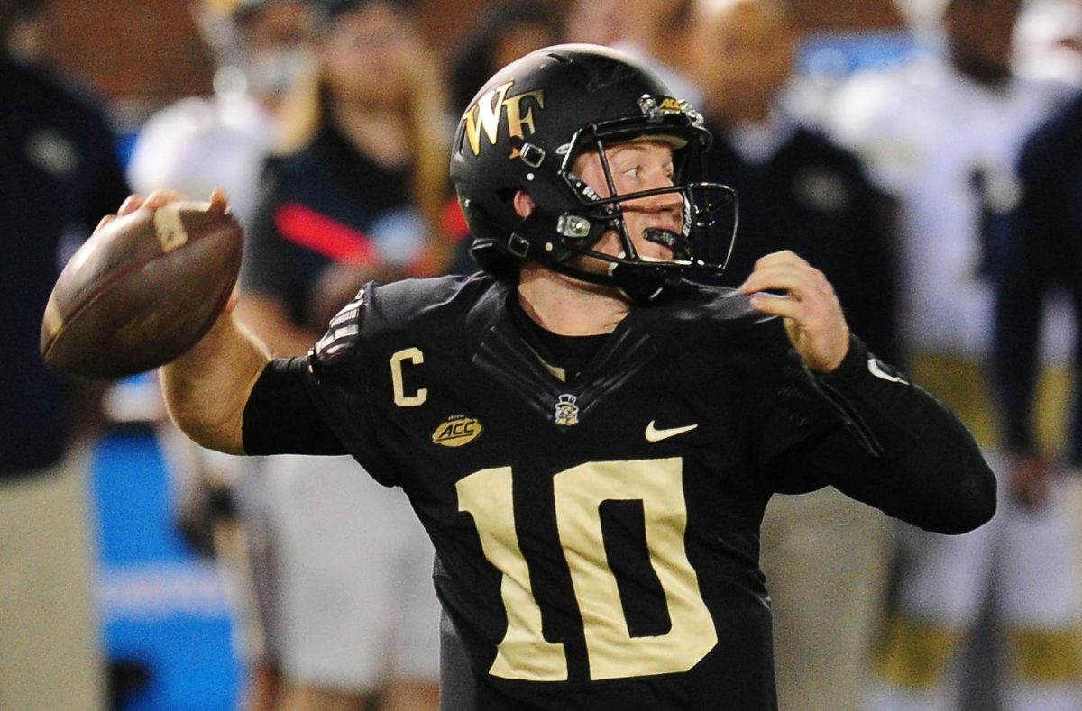 Wake Forest quarterback John Wolford passes against Georgia Tech during a game on Oct. 21, 2017.