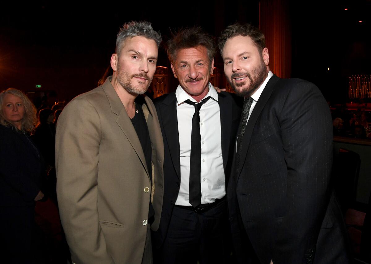 Balthazar Getty, from left, Sean Penn and Sean Parker at the CORE Gala at the Wiltern in Los Angles on Wednesday.