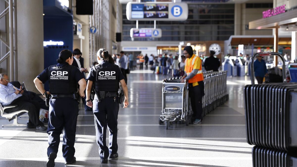 Customs and Border Protection agents on duty at Los Angeles International Airport on March, 14, 2017.