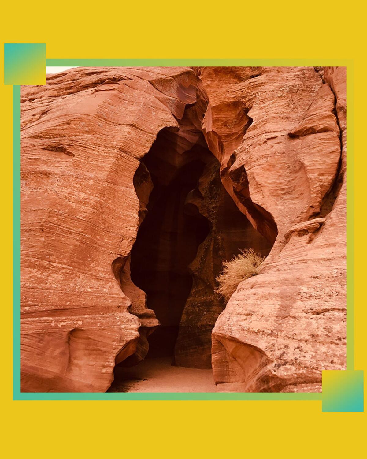 The sandstone walls of a slot canyon.