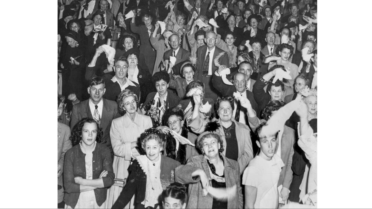 Nov. 20, 1949: Part of the crowd for last night of Dr. Billy Graham six-week crusade in a large tent at Washington Blvd. and Hill St. in Los Angeles.