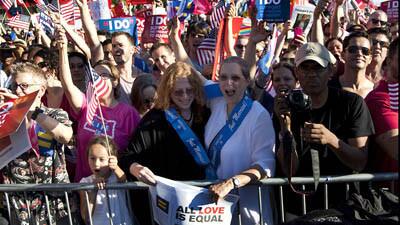 Hundreds in West Hollywood celebrate the Supreme Court ruling.