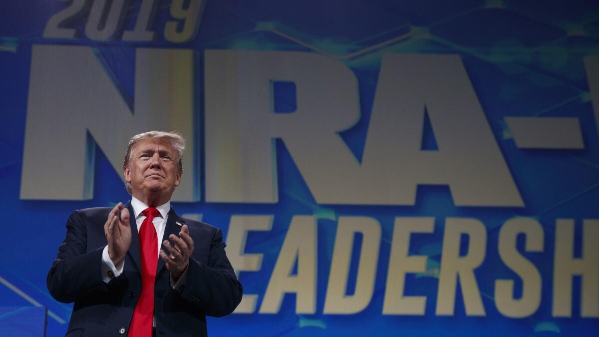 President Trump arrives to speak to the annual meeting of the National Rifle Assn. in Indianapolis on April 26.