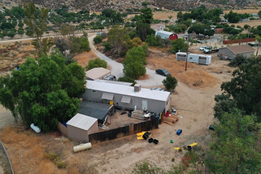 Aerial view of the property in Aguanga, where seven people were shot to death at an illegal marijuana grow house