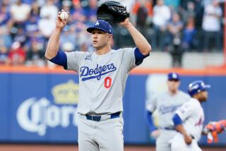 NEW YORK, NEW YORK - OCTOBER 18: Jack Flaherty #0 of the Los Angeles Dodgers reacts.