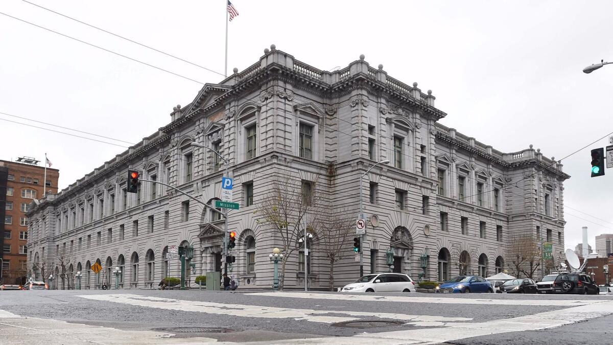 The U.S. Court of Appeals for the Ninth Circuit building in San Francisco is shown.
