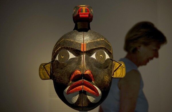 A mask of the Kwakiutl, a native clan on the western coast of Canada. The mask welcomes visitors to the Humboldt Box.