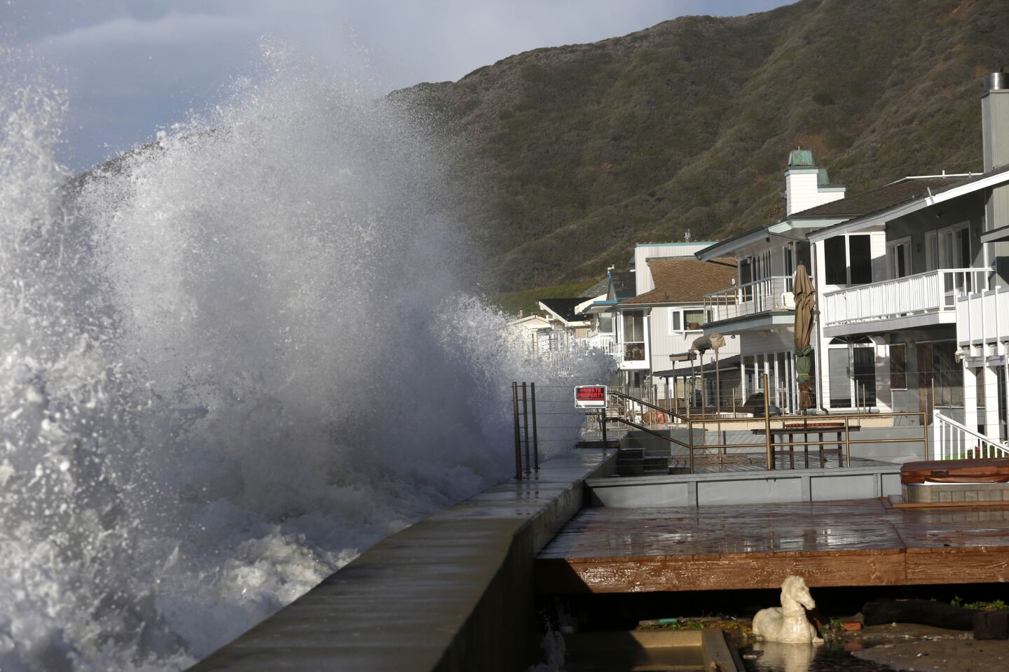 A big northwest swell combined with a high tide on Thursday morning along the southern California coast resulting in seaside communities being battered. Faria Beach in Ventura County was one of the areas especially hard hit.