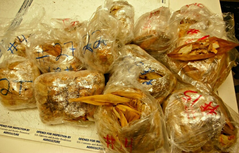 U.S. Customs and Border Protection agents at Los Angeles International Airport destroyed 450 tamales from Mexico because they contained pork.