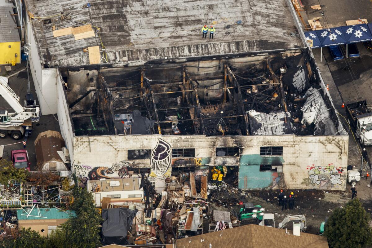 The warehouse where at least 36 people died in a fire in Oakland.