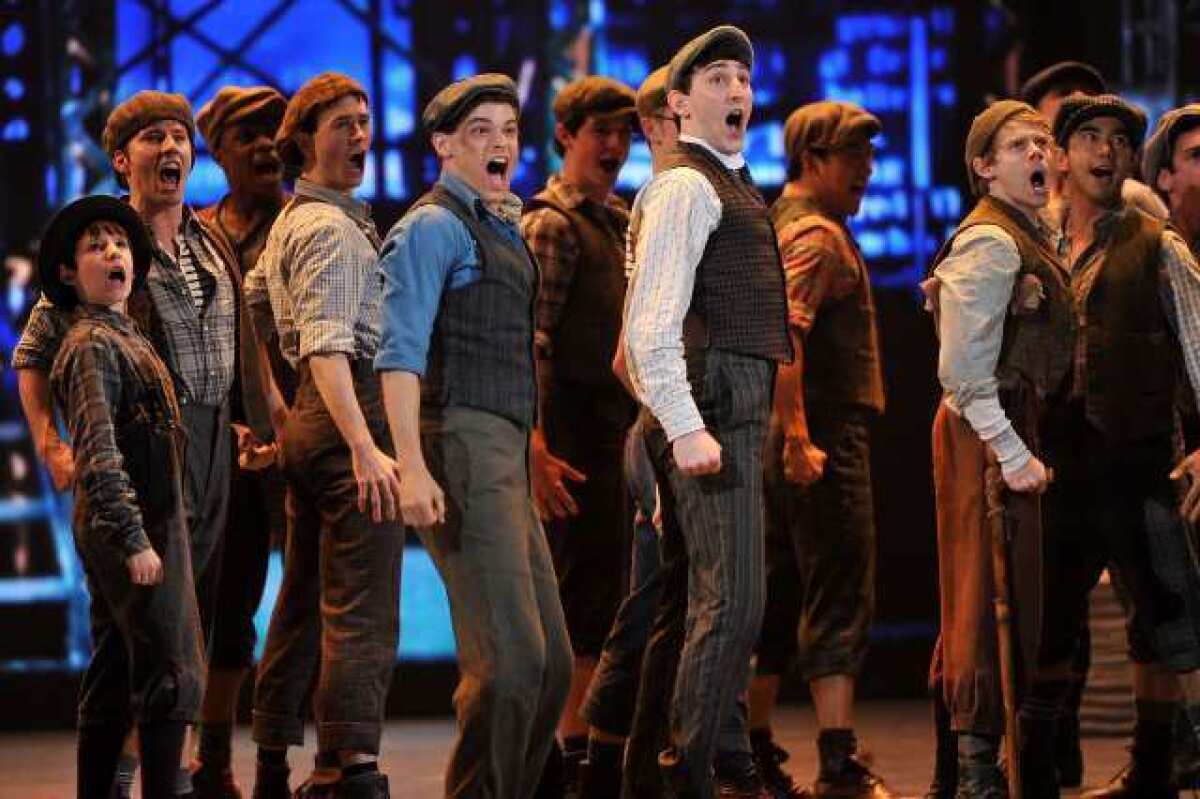 The cast of "Newsies" perform onstage at the 66th Annual Tony Awards at The Beacon Theatre.
