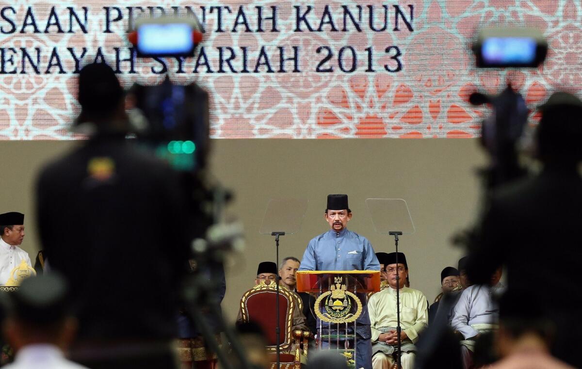 Brunei Sultan Hassanal Bolkiah announced the start of sharia law in the tiny Southeast Asian country at a news conference in Bandar Seri Begawan, the capital.