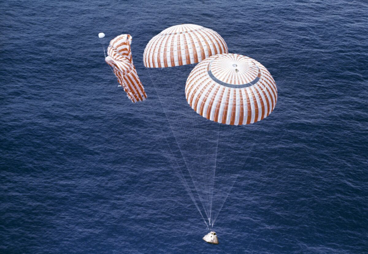 In 1971, the Apollo 15 spacecraft glided to a safe splashdown in the Pacific Ocean on only two of its three parachutes.