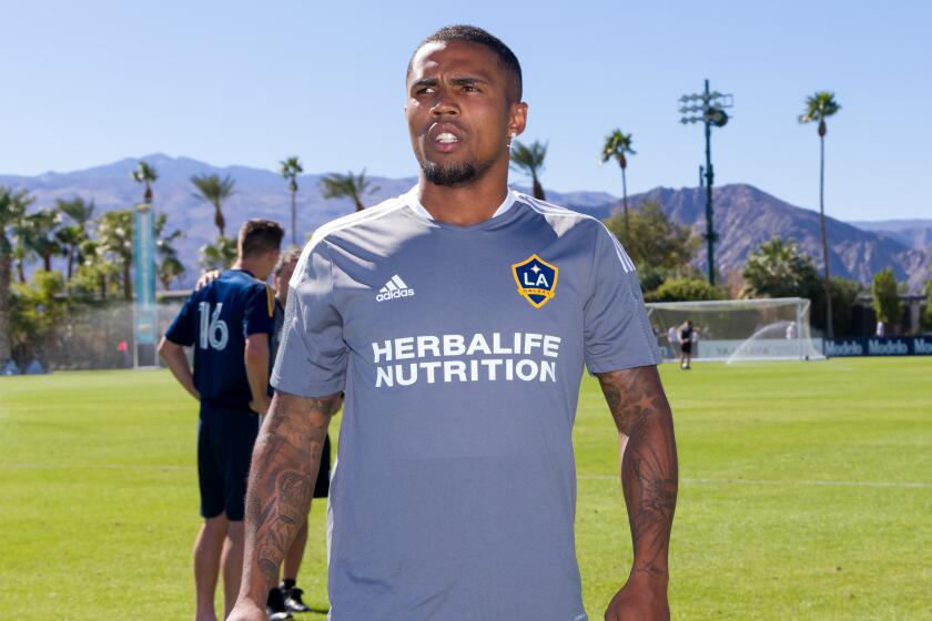 Douglas Costa practices with the Galaxy, which signed the European star early this month.