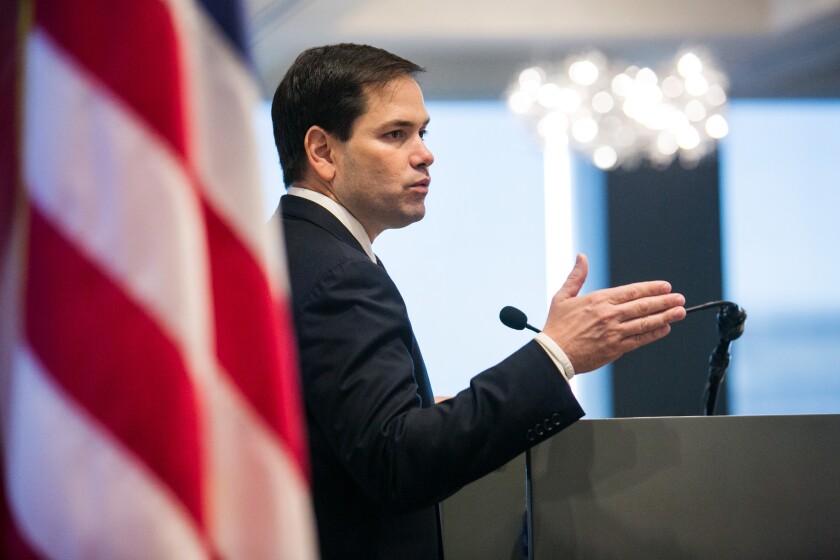 Republican presidential hopeful Sen. Marco Rubio (R-Fla.) speaks at an event organized by Town Hall Los Angeles on April 28.