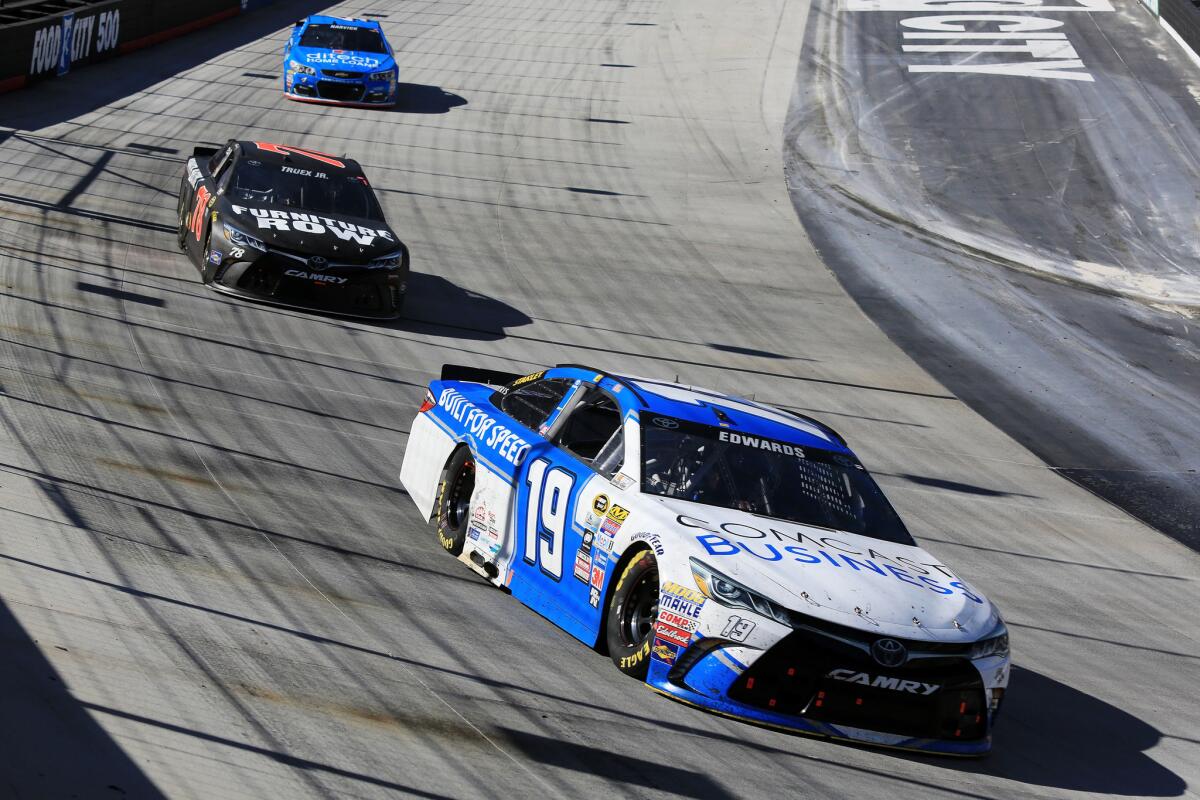 Carl Edwards collected his first Sprint Cup race win of the year with a victory at Bristol Motor Speedway on April 17.