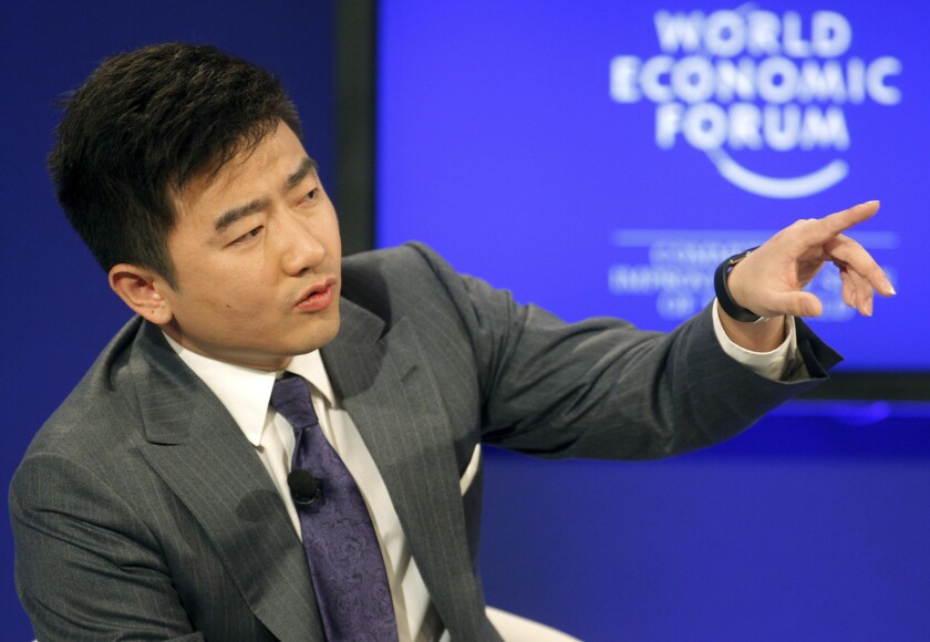 China Central Television anchor Rui Chenggang moderates a session at the World Economic Forum in Davos, Switzerland, in 2011. The top business journalist at China's state broadcaster has been accused of corruption.