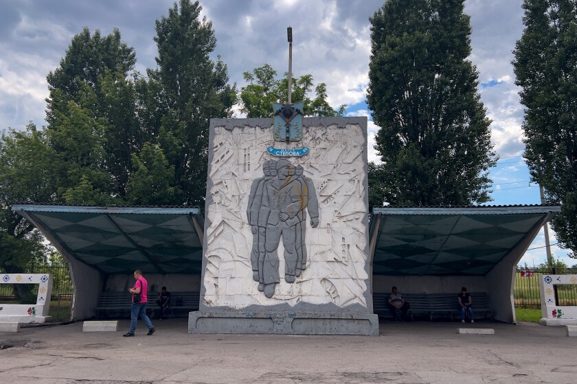 One of many art installations in Toretsk, Ukraine honoring miners.