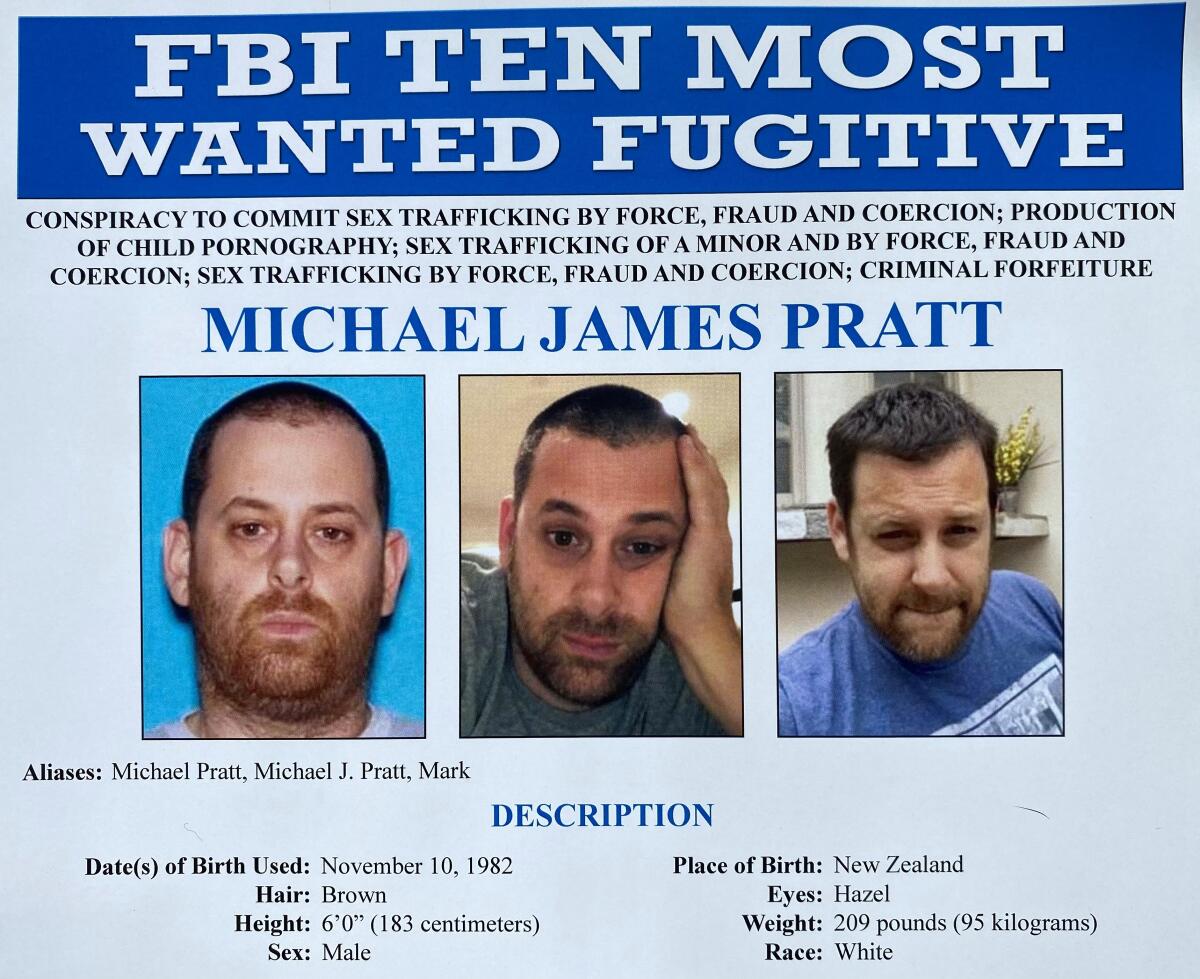 Michael Pratt's photo appears in an FBI poster announcing he was added to its 10 Most Wanted Fugitive list