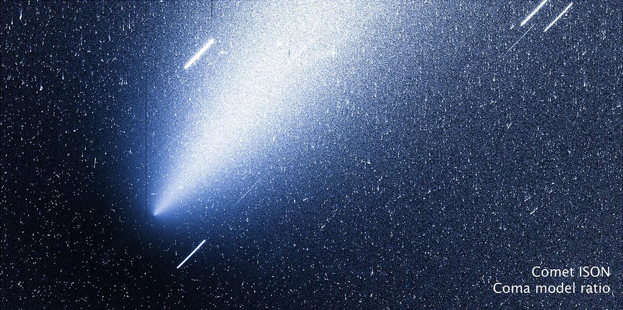In this image made on Oct. 9, comet ISON's atmopshere, or coma, has been removed, leaving behind the nucleus.
