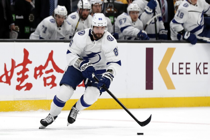 Tampa Bay Lightning's Nikita Kucherov during the first period.