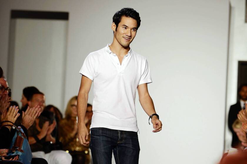Designer Joseph Altuzarra reacts to his audience in New York this month.