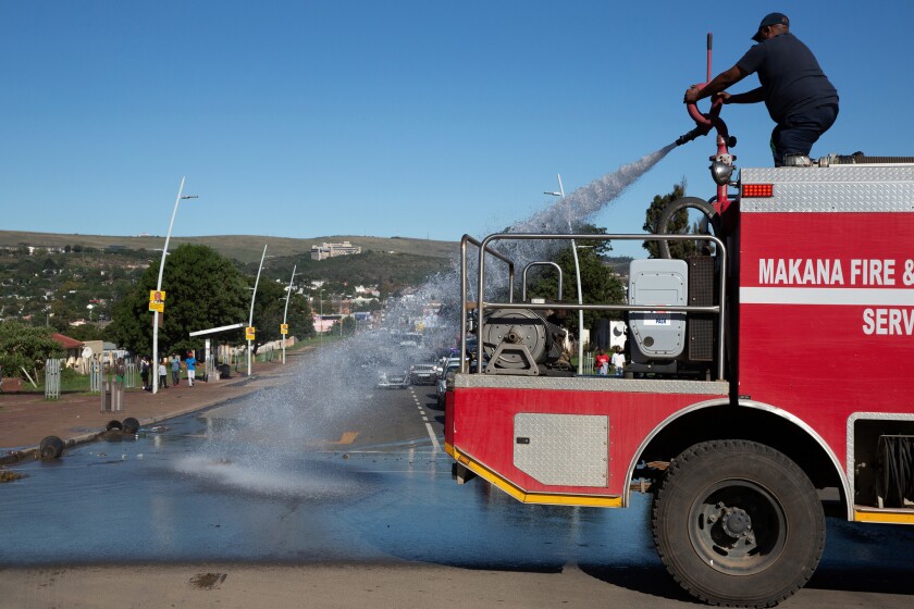April 27, 2019. The fire brigade washed away faeces that had been dumped in the main road ahead of P
