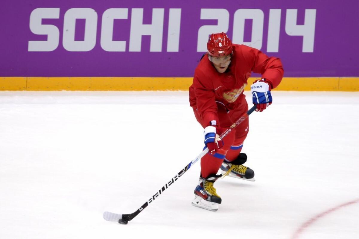 Alex Ovechkin hits the ice in Sochi.