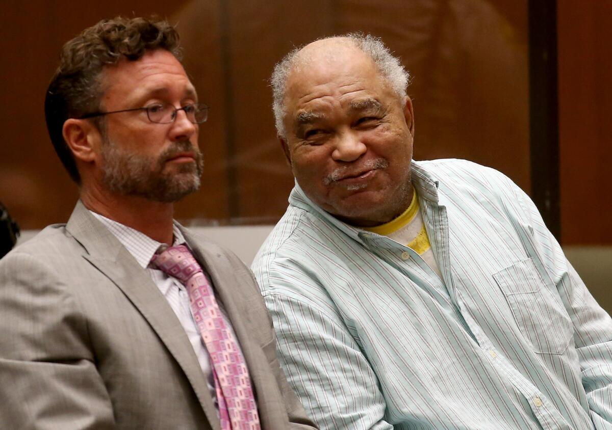 Samuel Little, right, after being convicted on three counts of murder Tuesday in Los Angeles Superior Court.