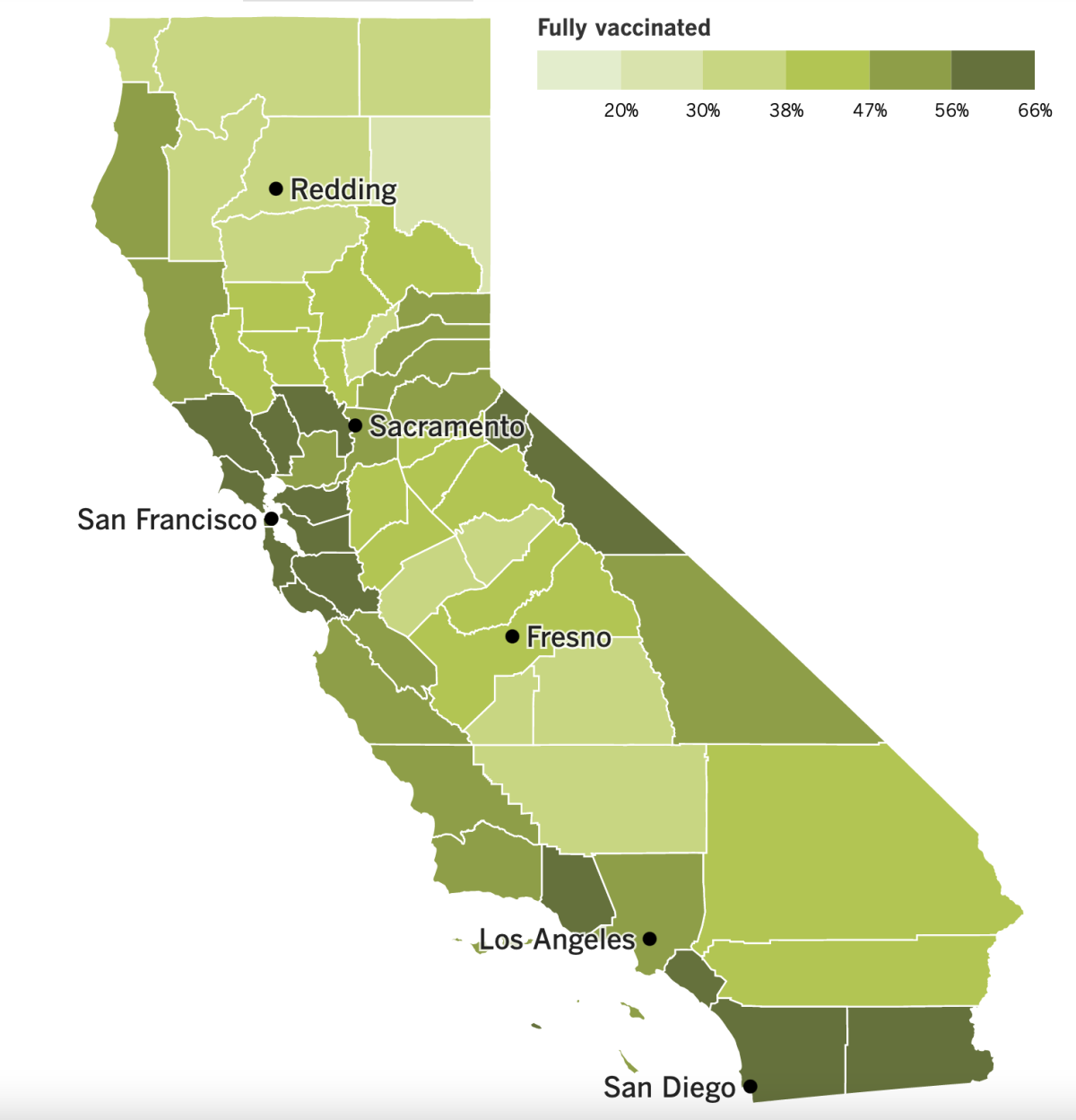 This map shows vaccination progress by county as of Aug. 3.