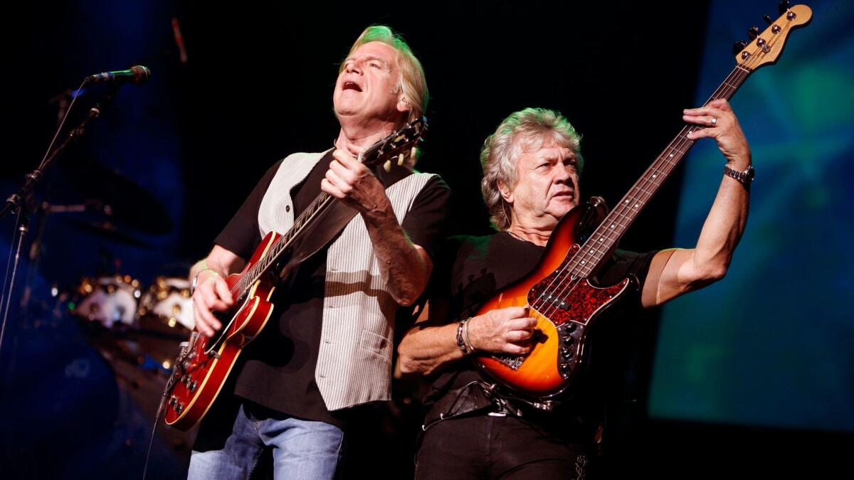 Moody Blues guitarist Justin Hayward, left, and bassist John Lodge at New York's Radio City Music Hall in 2009.