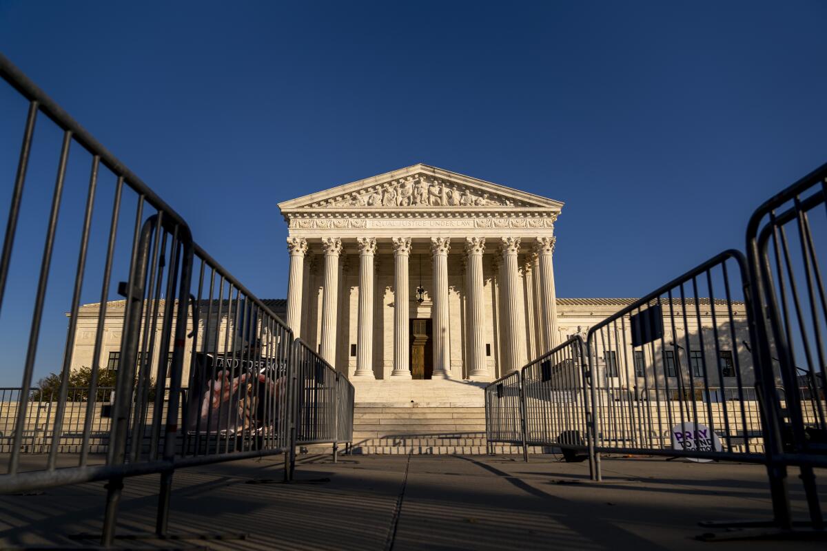 Barriers are set up outside the Supreme Court. 