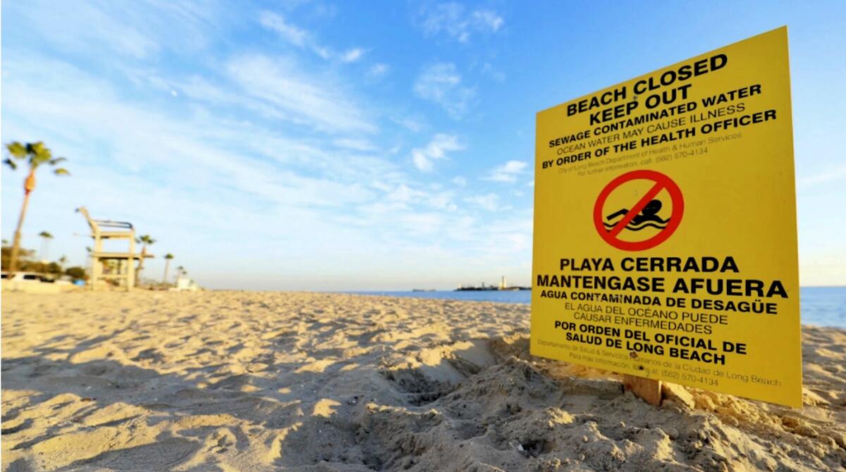 Long Beach closed its local beaches Tuesday following the spill of 50,000 gallons of sewage spilled into the Alhambra Wash.