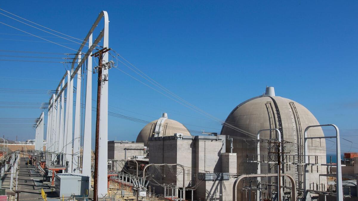 The Unit 2, right, and Unit 3 reactor containment structures at the San Onofre Nuclear Generating Station in a photo from July, 2016. Photo by Hayne Palmour IV/San Diego Union-Tribune/Mandatory Credit: HAYNE PALMOUR IV/SAN DIEGO UNION-TRIBUNE/ZUMA PRESS