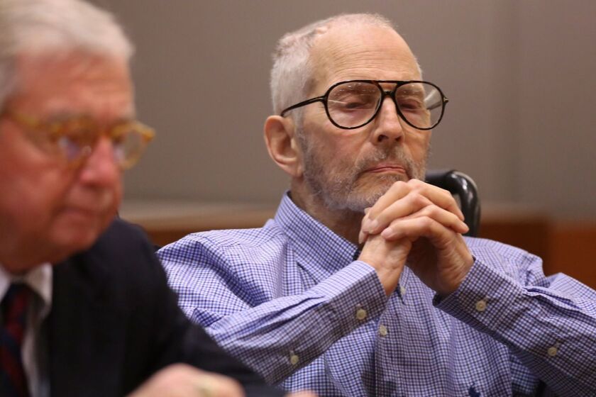 Robert Durst in a court appearance in his murder case last month. He is charged with killing his longtime confidant, writer Susan Berman.