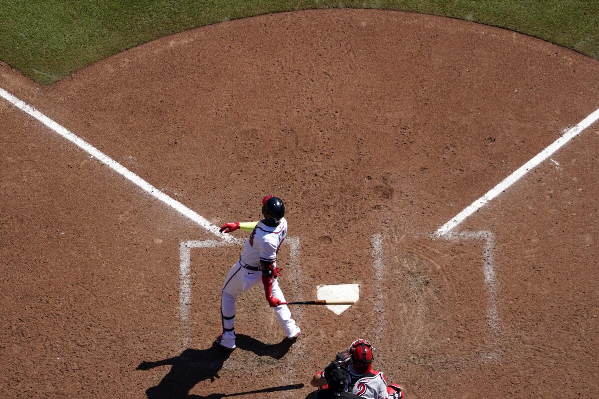 Marcell Ozuna hit a two-run home run for the Atlanta Braves against the Cincinnati Reds.