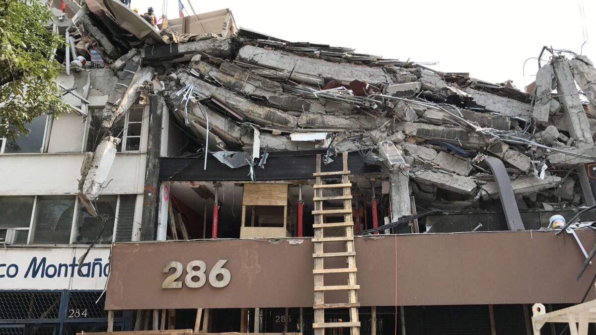A seven-story brittle concrete building in Mexico City collapsed to a three-story height, killing 49, after a devastating magnitude 7.1 earthquake struck in 2017.