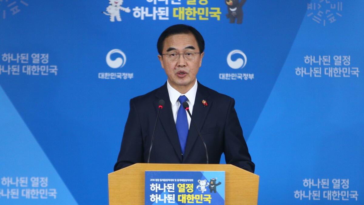 South Korean Unification Minister Cho Myoung-gyon speaks in a press conference at the government complex in Seoul, South Korea on Jan. 2.