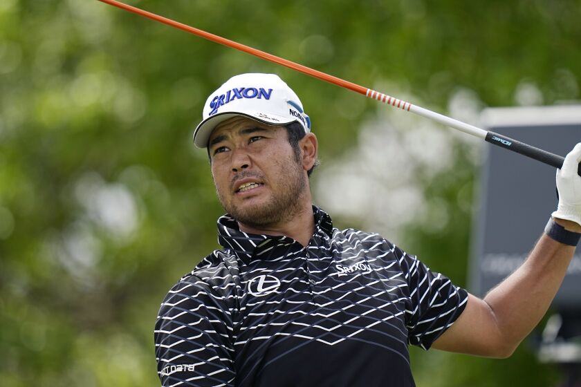 Hideki Matsuyama, of Japan, watches his drive on the sixth hole during the second round of the Dell Technologies Match Play Championship golf tournament in Austin, Texas, Thursday, March 23, 2023. (AP Photo/Eric Gay)
